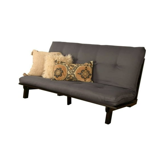 Kodiak Furniture Carson Wood Futon in Java Brown Finish with Twill Gray Mattress