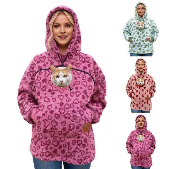 Shadoumai Pet Pouch Hoodie Women Men Oversized Fuzzy Dog Cat Carrier Hoodies Sweatshirt with Zipper Pocket Front Carry Pouch