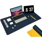KELIFANG Mouse Pad, Office and Gaming Desk Mat, Portable Large PU Leather Premium Textured Computer Desk Pad, Waterproof and Non-Slip, Double Side Desk Protector (31.5â€x15.7â€, Blue/Yellow)