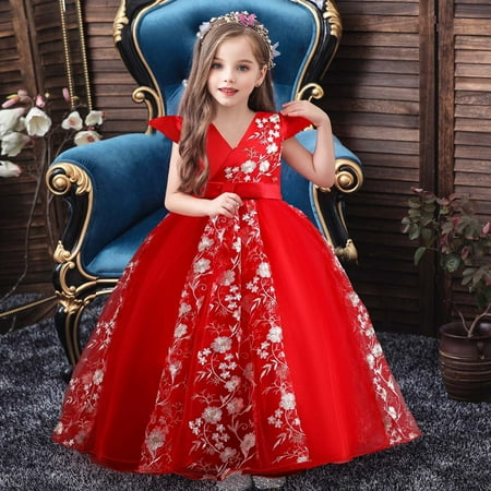 

XMMSWDLA Toddler Girl Clothes Kids Dress Girls Sleeveless Princess Dress Bow Tie Lace Flowers Mesh Dress Tufted Dress Deals Clearance