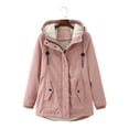 thumbnail image 3 of Olyvenn Lambswool Parka Midi Coat Waist Pocket Women's Autumn And Winter Cotton Clothing Button Zip Up Hoodie Drawstring Ladies Fashion Solid Female Outerwear Pink M, 3 of 4