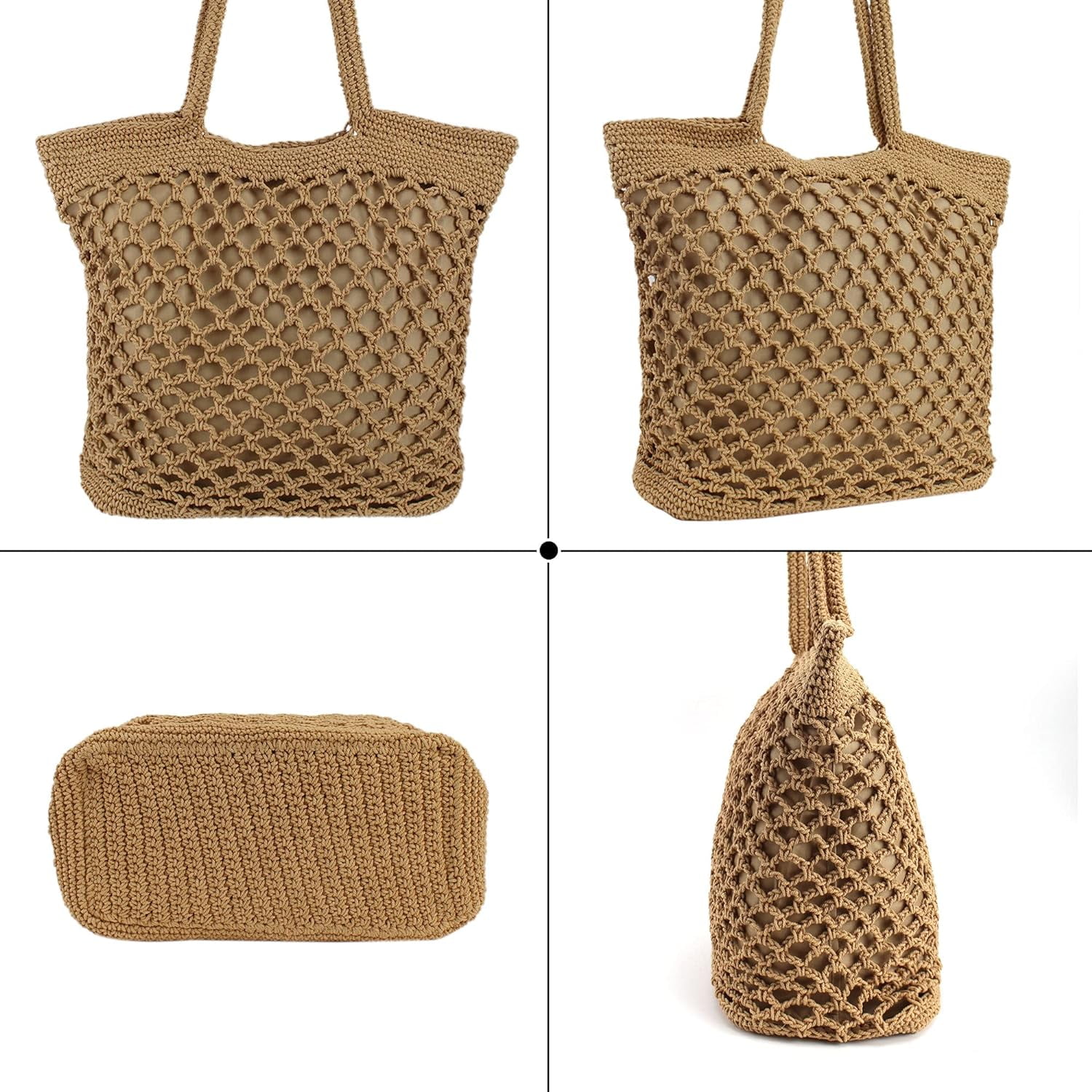 LinYooLi Women Large Cotton Crochet Shoulder Bag Bohemian Beach Travel Handbag Top-handle Bag Tote