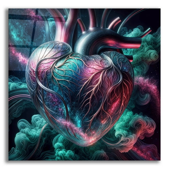 Epic Art 'Teal Heart 4' by Rey Klimt Acrylic Glass Wall Art, 12" x 12"