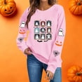 thumbnail image 5 of Risckoth Women's Halloween Sweatshirt Nine Ghost Grid Print Sleeve Detail Crew Neck Drop Shoulder Hoodless Casual Pullover S-2XL, 5 of 8