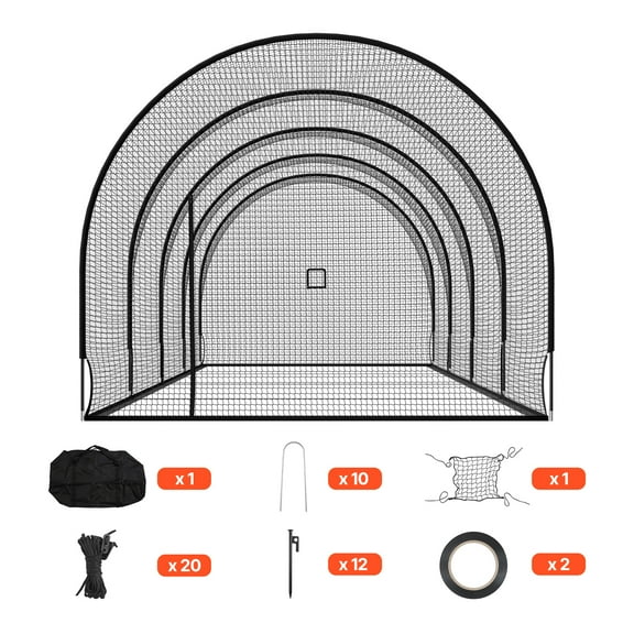 KFFKFF Portable Baseball Batting Cage, 40.0 x 12.1 x 10.0 FT Freestanding Design, Durable 4-Ply Knotless Polyester Net with Pitching Machine Opening, Suitable for Indoor and Outdoor Use