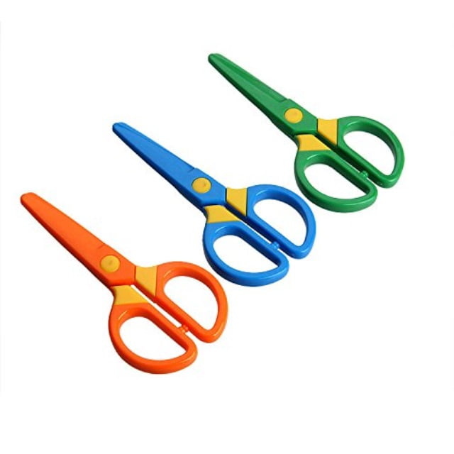 amassan plastic safety scissors, toddlers training scissors, pre-school training scissors and offices scissors (3pcs) kids paper-cut (60 sheets)