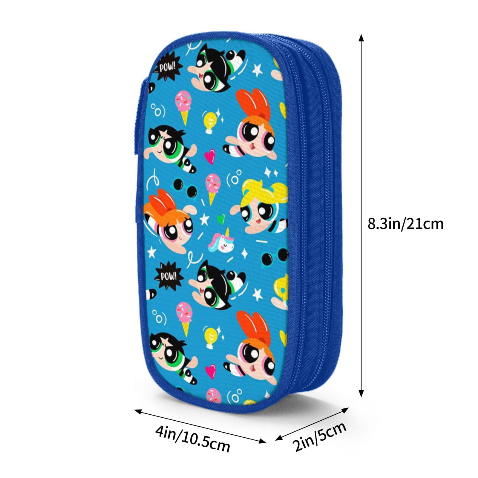 The Powerpuff Gi-rls Pencil Case Large Capacity Pencil Pouch Pen Bag Office Stationery Organizer Travel Makeup Bag Blue