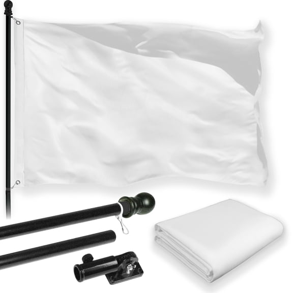 G128 Combo Pack: 6 Feet Tangle Free Spinning Flagpole (Black) Solid White Flag 3x5 ft Printed 150D Brass Grommets (Flag Included) Aluminum Flag Pole