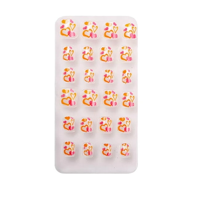 1 Set Artificial Nail Tips Press on Nails for Kids Cartoons Fake Fingernails Short Stickers Full Cover Manicure Kit Decorations PNT-16-15
