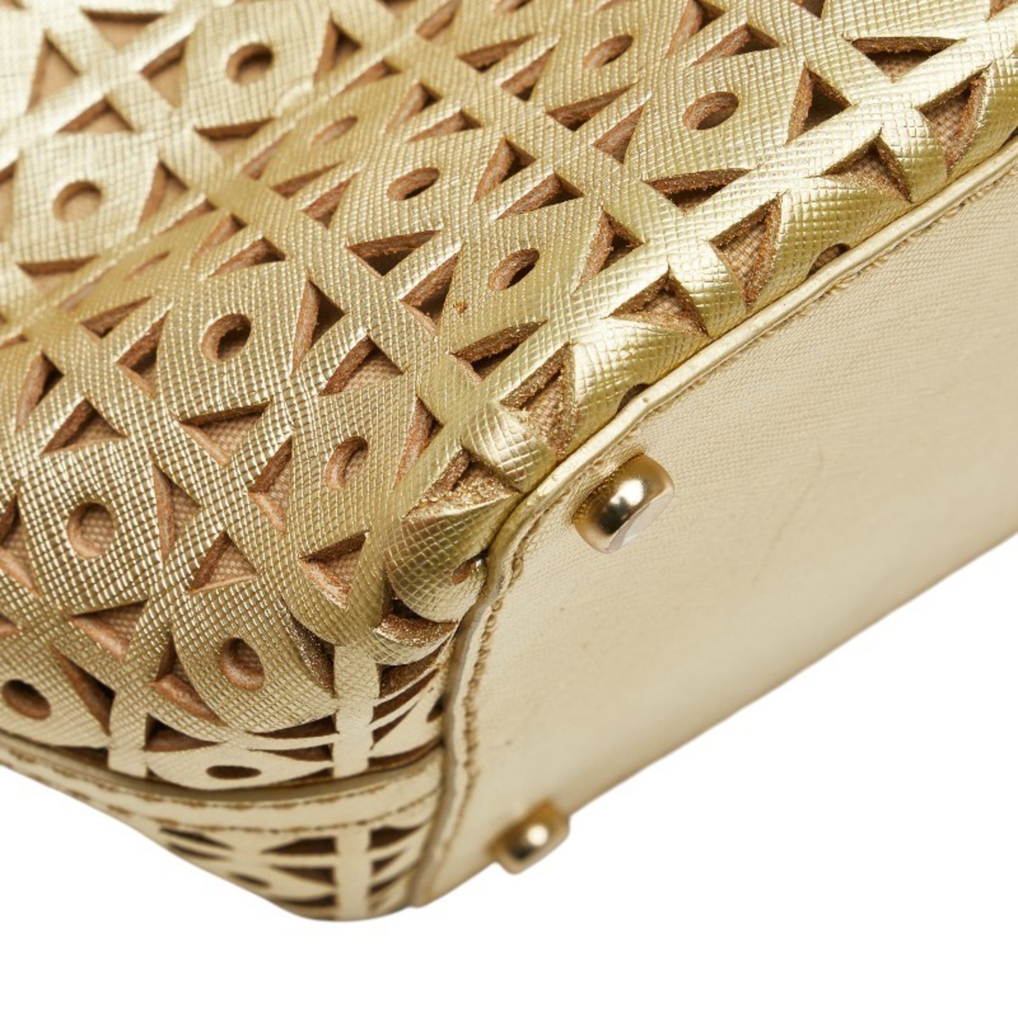 Pre-Owned Kate Spade logo punched tote bag, gold leather handbag, women's.