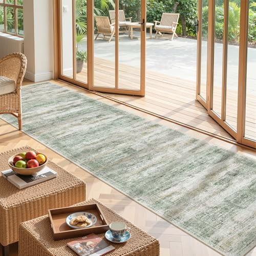 Long Rugs Runner - Washable Runner Rugs for Hallway 2x10, Ultra-Thin Soft Kitchen Carpet Runner, Anti Slip Backing Runner Rugs for Entrance, Bedroom, Living Room(2'x10', Green/Yellow/Ivory)