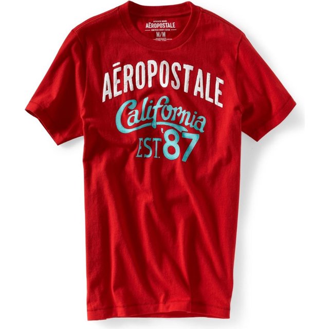 Aeropostale Hombre California Est. Camiseta gráfica 87, roja, pequeña