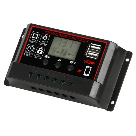 Controlador de Energía Solar, Equipado Con UNA Pantalla Lcd de 12V 24V Regulador de Carga Solar, Protección de Cortocirco Incorporado Patio Industrial para Hogar al Aire Libre