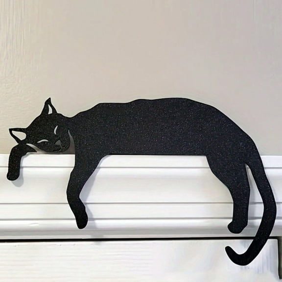 Gothic Boho Black Cat Silhouette Wall Art - Vintage Halloween & Christmas Hanging Decor, Aesthetic Room Decor for Bedroom, Door, Fireplace Mantel - Unique Cat Lover Gift, Cute Gothic Home Decor
