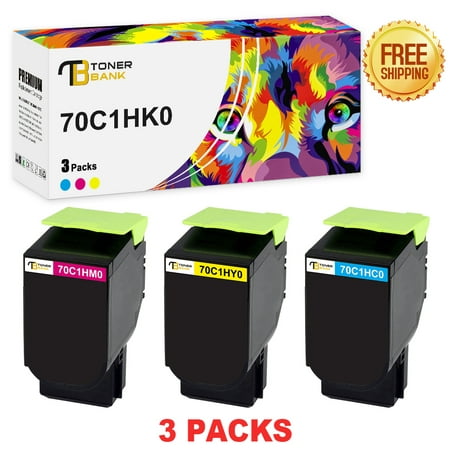 Toner Bank 3-Pack Compatible Toner for Lexmark 70C1HM0 CS510de CS510dte CS410dn CS410n CS310dn CX510de CX510dhe CX410e CX410de CX410dte Printer Replacement Cyan  Magenta  Yellow Toner Bank is a reseller of printer consumable products with its warehouses in East and West Coast since 2015. We carry wide range of compatible toner cartridges & printer ink for most major printer brands. Product Specification: Brand: Toner Bank Compatible Toner Cartridge Replacement for: Lexmark 70C1HC0 70C1HM0 70C1HY0 Compatible Toner Cartridge Replacement for Printer: Lexmark CS510de CS510dte  Lexmark CS410dn CS410n CS410dtn  Lexmark CS310dn CS310n  Lexmark CX510de CX510dhe CX510dthe  Lexmark CX410e CX410de CX410dte Pack of Items: 3-Pack Ink Color: Cyan  Magenta  Yellow Page Yield (based upon a 5% coverage of A4 paper): 3*3000 Pages Cartridge Approx.Weight : 0.4 Pounds Cartridge Dimensions (Per Pack): 5.51 x 4.13 x 2.76 Inches Package Including: 3-Pack Toner Cartridge