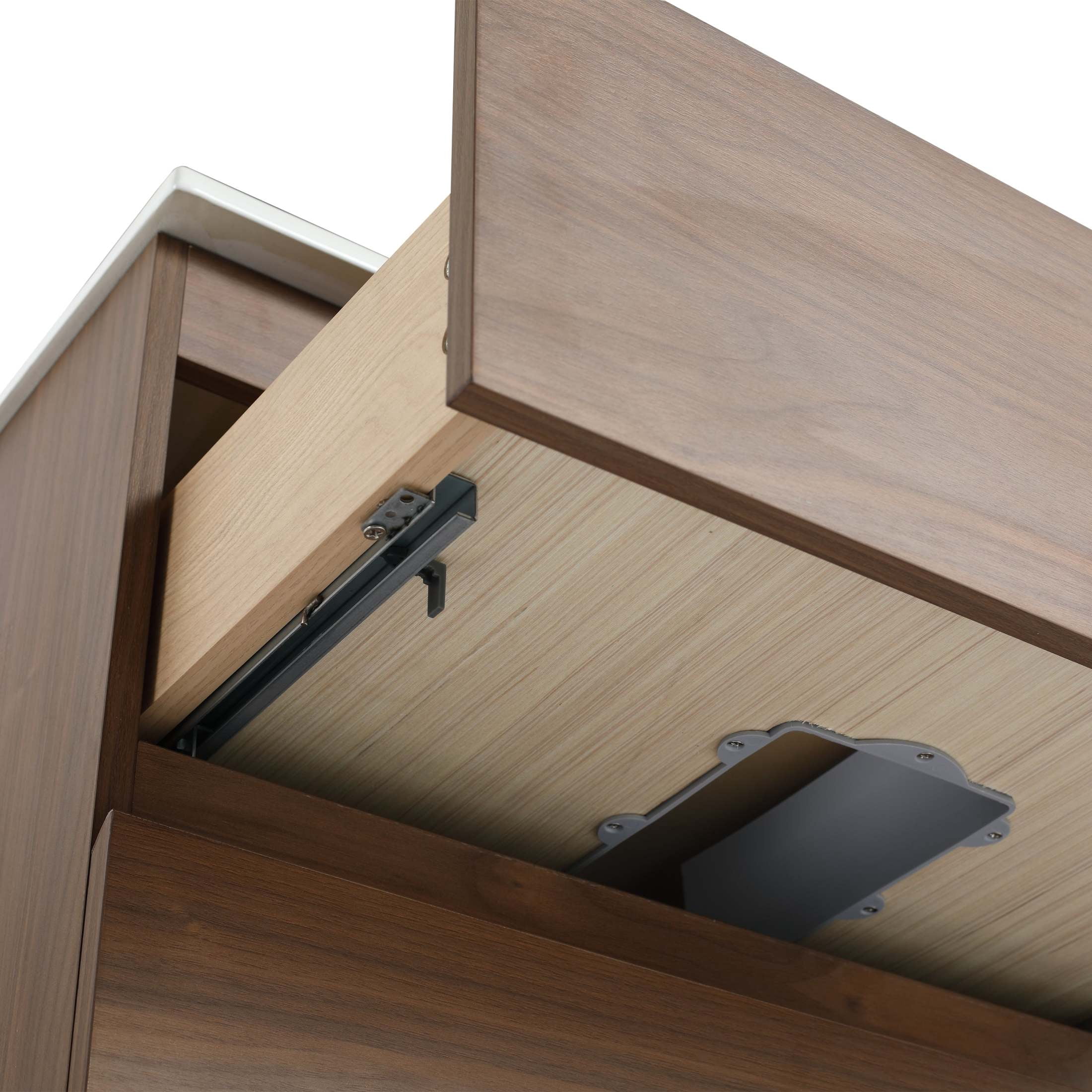 Noble House 24" Wall-Mounted Bathroom Vanity, Resin Sink, 2 Soft-Close Drawers, Wood Grain Finish, Brown Oak
