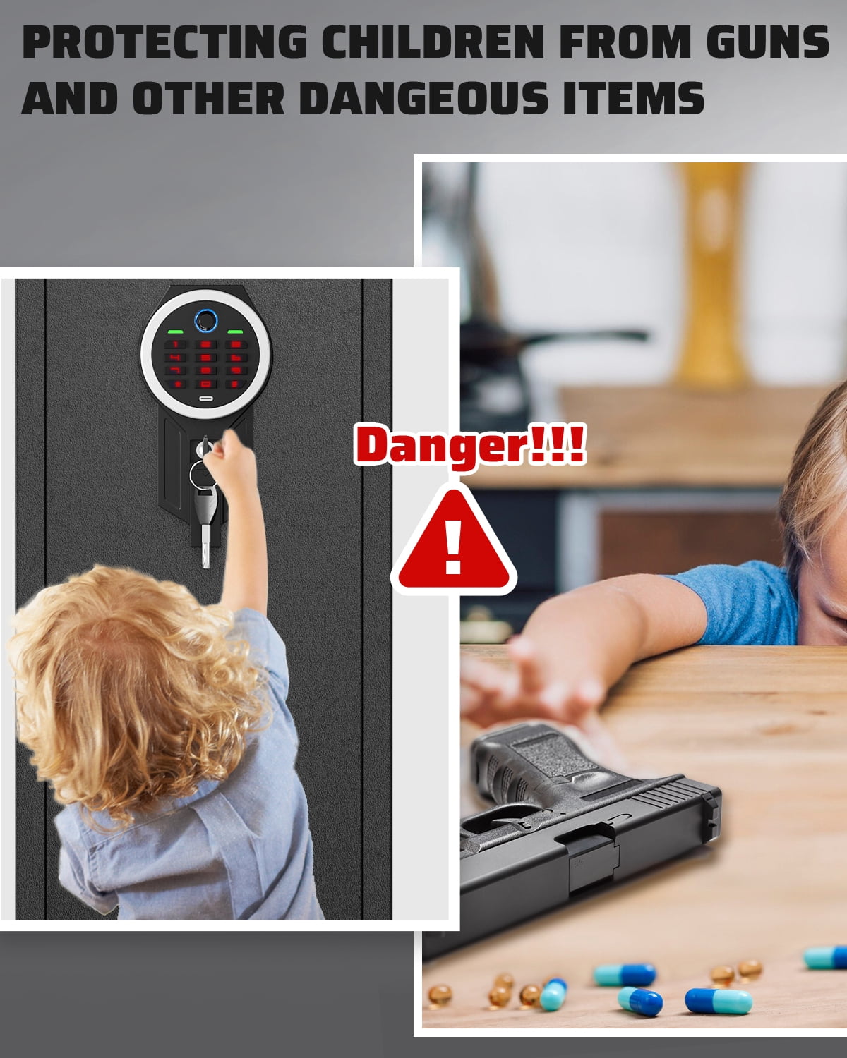 Riflewell 4-5 biometric gun safe, a long gun cabinet for household shotguns, pistols, and shotguns, equipped with detachable partitions, fire and smash resistant, dual alarm and silent modes