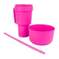 thumbnail image 4 of Vaso de plástico 2 en 1 con pajita y abertura grande, ideal para cine, casa, viajes, color rosa, 4 of 14