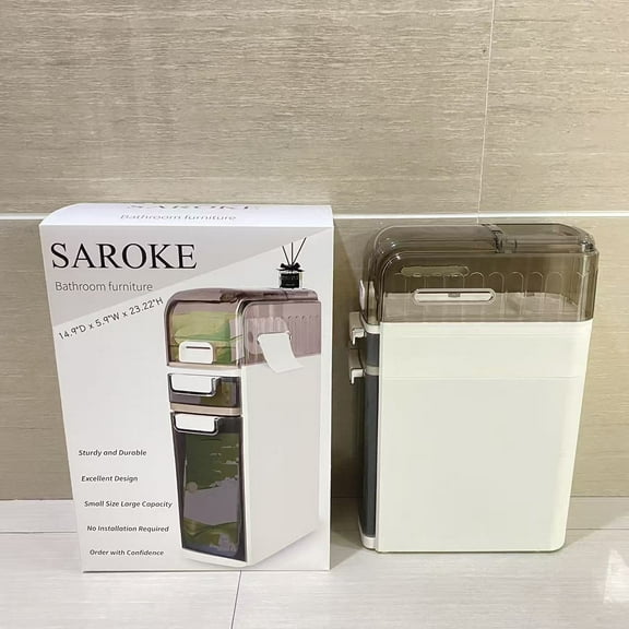 SAROKE Bathroom furniture,3-Tiers Slim Narrow Bathroom Storage Cabinet with Drawers, Waterproof Skinny Bathroom Storage Floor Cabinet with Tissue Box and Wheels