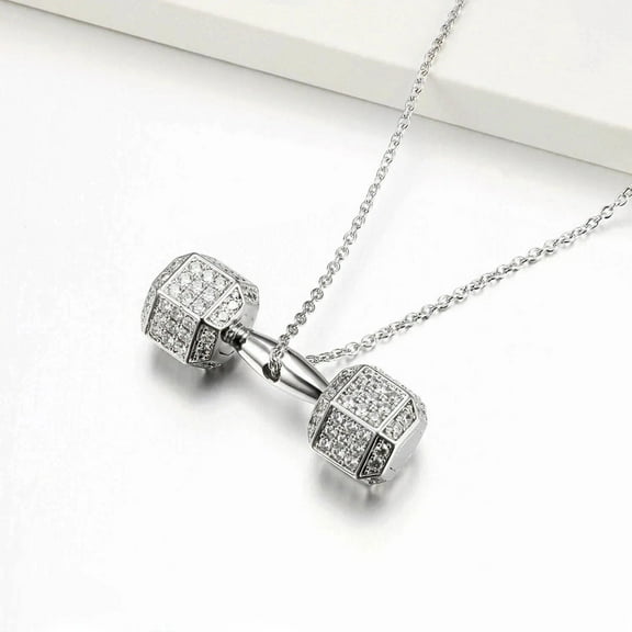 1.50 CT Round Cut Real Moissanite Gym Dumbbell Pendant In 925 Sterling Silver