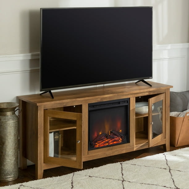 picture Walmart Tv Stands With Fireplaces In Them middlebrook designs 58 inch barnwood 2 door fireplace tv stand console