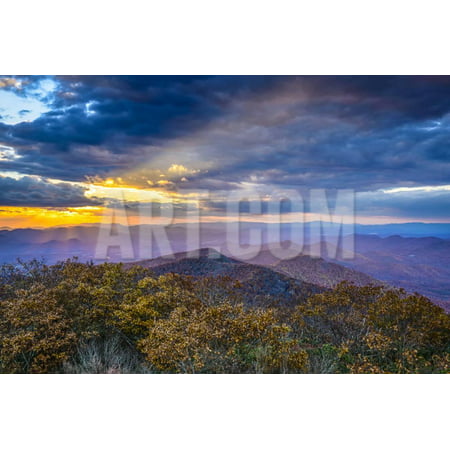 Blue Ridge Mountains in North Georgia, USA in the Autumn Season at Sunset. Print Wall Art By