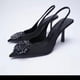 thumbnail image 2 of Sandalias de tacón alto con diamantes de imitación para mujer, zapatos de tacón de aguja, color rojo y verde, color negro, 2 of 4