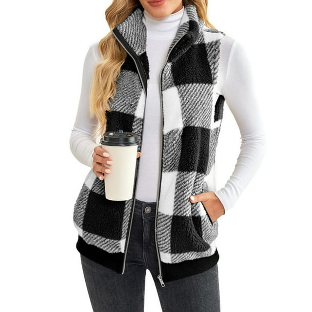 Innerwin Waistcoat Zip Up Ladies Fleece Vest Work Sleeveless Lightweight Sherpa Jacket Black S