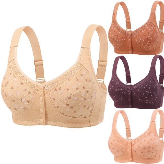 Front Closure Bras for Women Wireless Bras for Older Women Wirefree Bralettes Comfortable Botton Snap Closing Bras Adjustable Strap