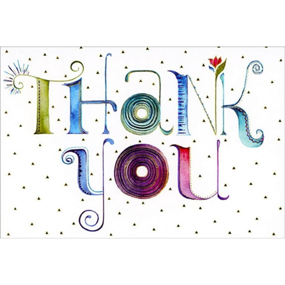Pictura Green, Blue and Purple Letters with Swirling Foil Thank You Card
