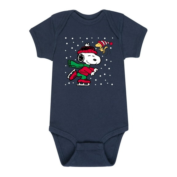 Peanuts - Christmas - Snoopy & Woodstock Ice Skating - Infant Baby One Piece