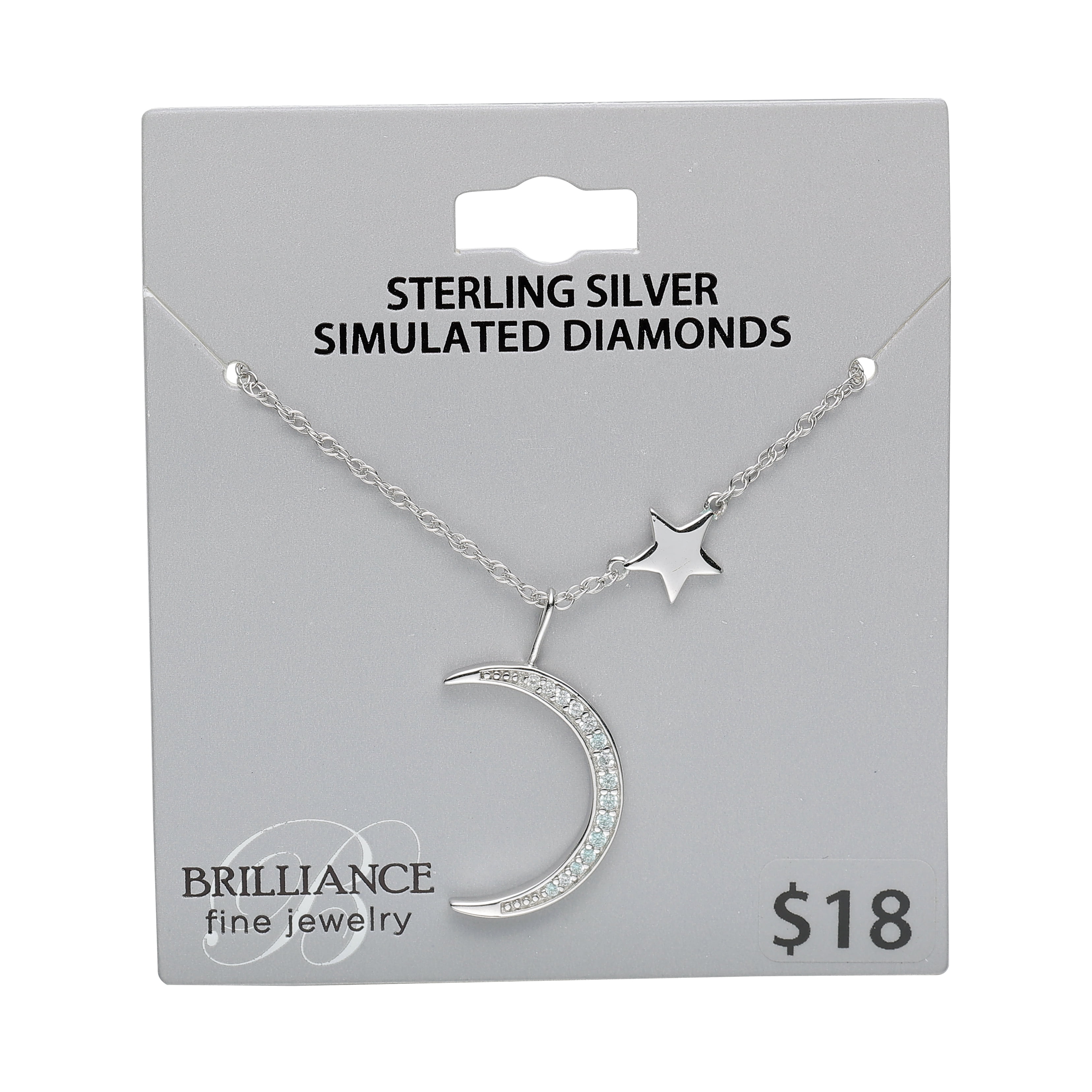 Brilliance Fine Jewelry Simulated Diamond Sterling Silver Moon and Star Pendant