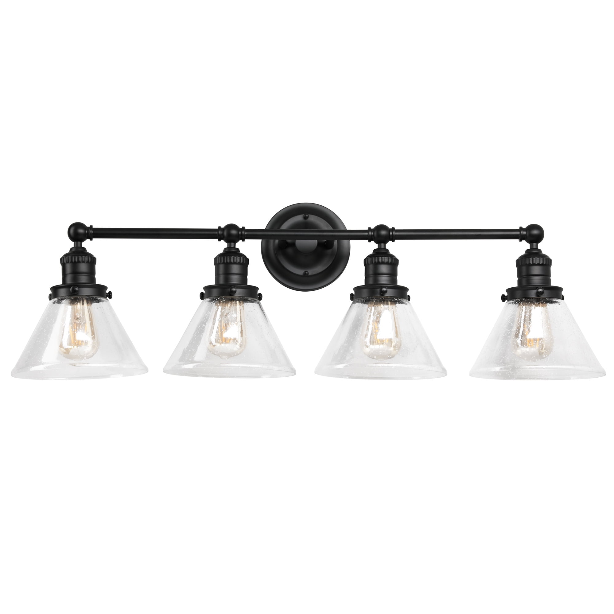 Corwin 4-Light Black Vanity Light with Seeded Glass Shades, Dimmable, Up/Down Mount, 34.9 in L x 8.3 in D x 11.1 in H