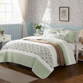 thumbnail image 5 of Noaman 6-Piece Cotton Percale Quilt Set with 3 Decorative Pillows, Sage Green Floral Design, Full/Queen Size 90x90 Inch, 5 of 21