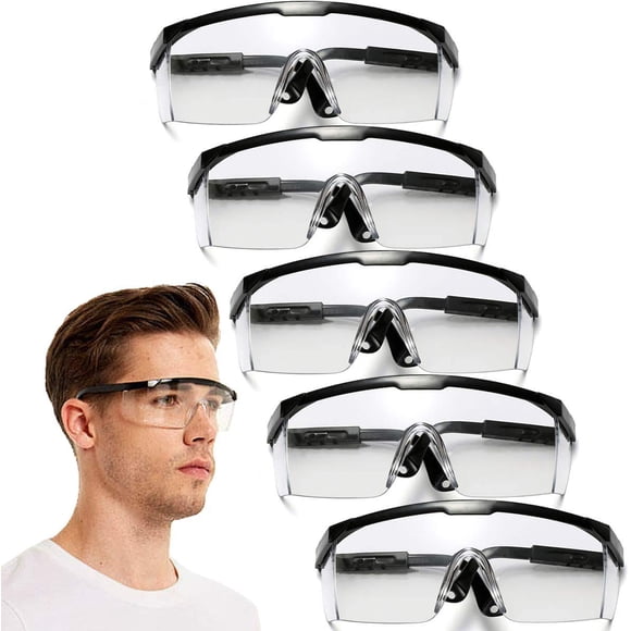 Gafas de seguridad HANCHS ajustables de visión amplia, paquete de 5, negras