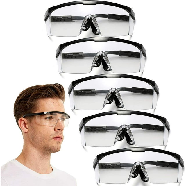 Gafas de seguridad HANCHS ajustables de visión amplia, paquete de 5, negras