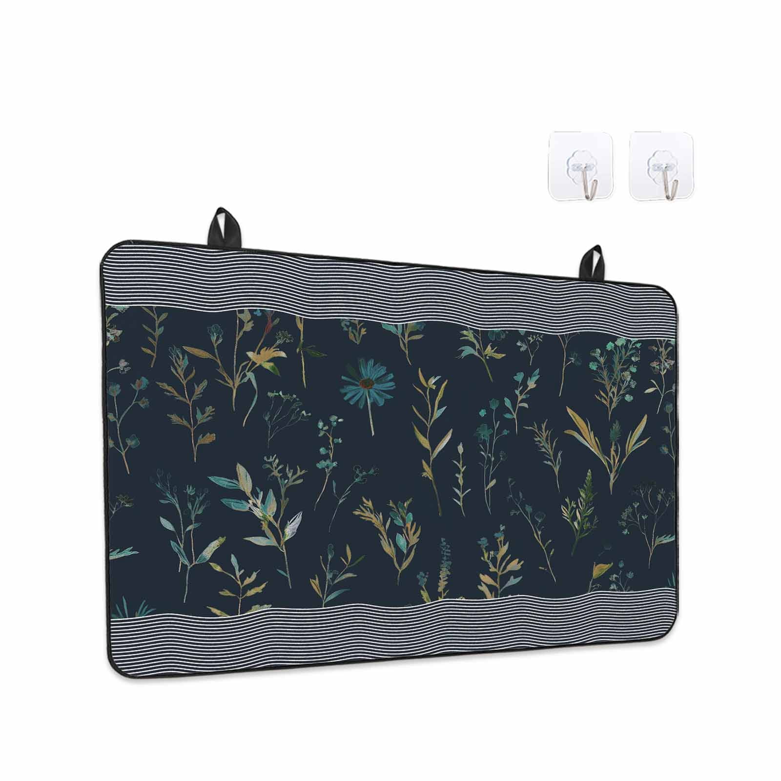 Black Spring Floral Stove Top Cover for Electric Stove, Heat-proof & Non Slip Glass Top Stove Cover Protector, Watercolor Botanical Flower Striped Kitchen Flat Cooktop Rubber Mat 24x21 Inches