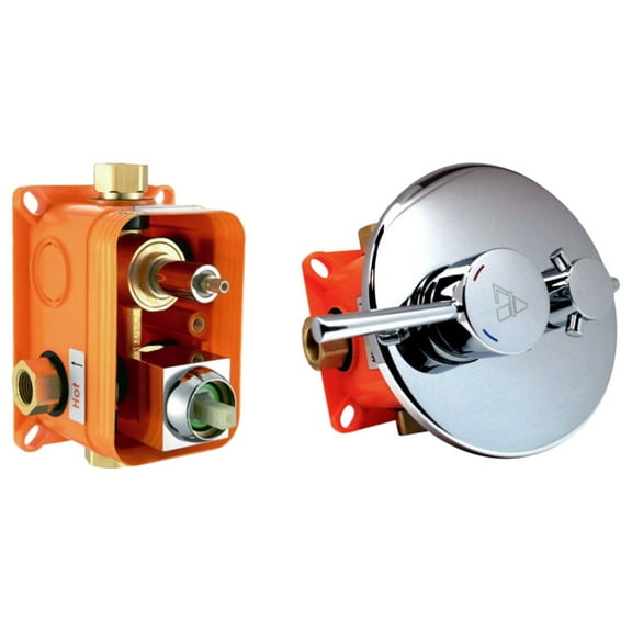 Aqua Rondo 3-Way Rough-In Shower Valve With Cover Plate, Handle and Diverter