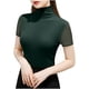 thumbnail image 2 of Tejiojio Women's Sheer Mesh Top Solid Mock Neck Short Sleeve Fitted Elegant Casual Blouse, 2 of 5