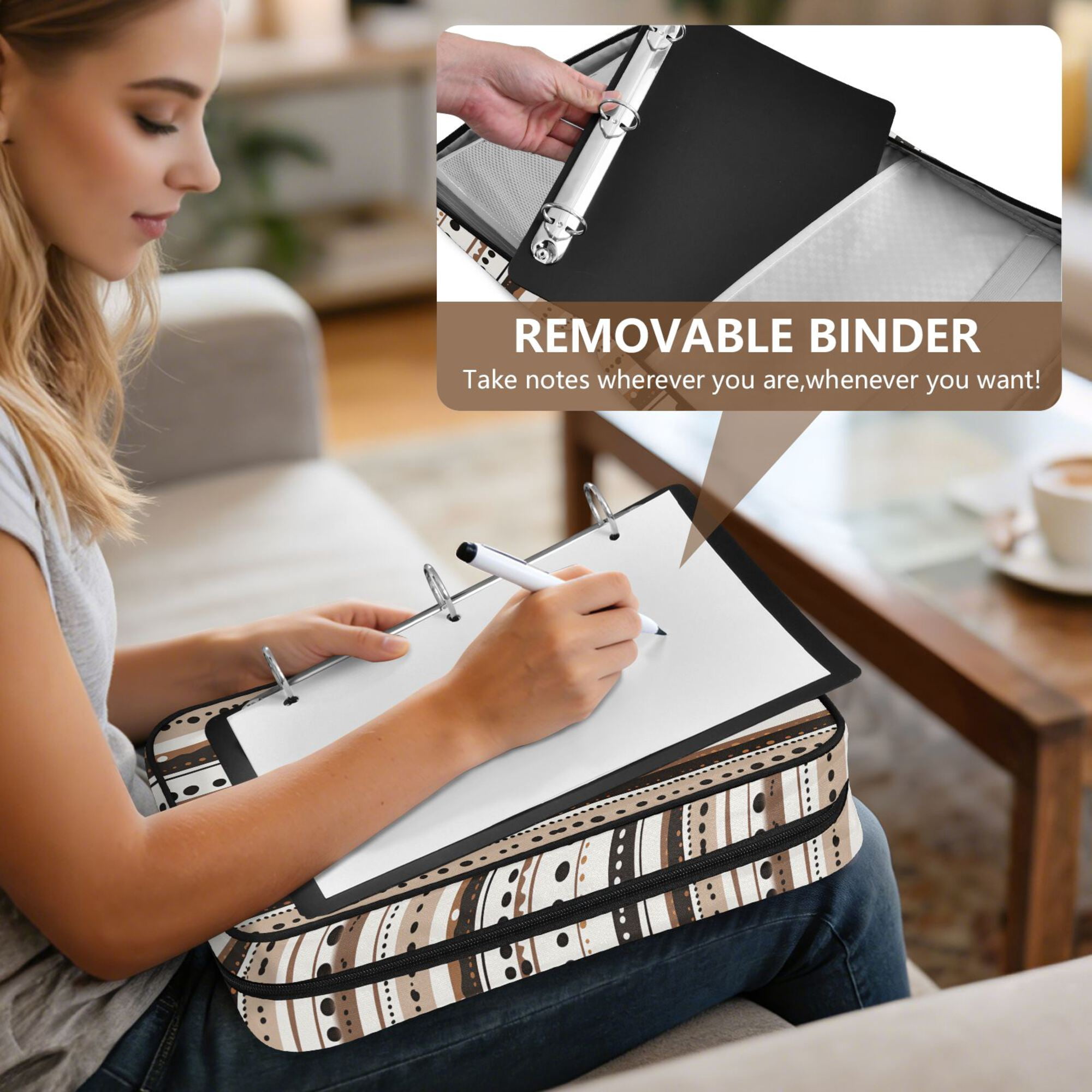 FORMRS Accordion File Folder A4 Size 7-Pocket Expanding Document Organizer Bag with 3 Ring Binder, Brown Abstract Stripes