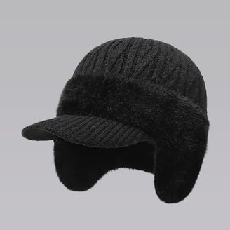 Women Black Winter Beanie Hats Knit Ear Flaps Cute Stuffed Bear Ears Fleece Wrapables Faux Fur Fluffy Bear Ears Winter Beanie Hat, Black  main image 4