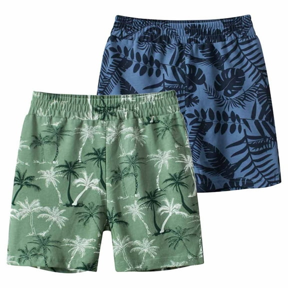 Elainilye Fashion Toddler Boy Shorts Summer Kids Bermuda Shorts Boys Leaf Printed Homewear Pants Sleep Shorts, Sizes 1-9