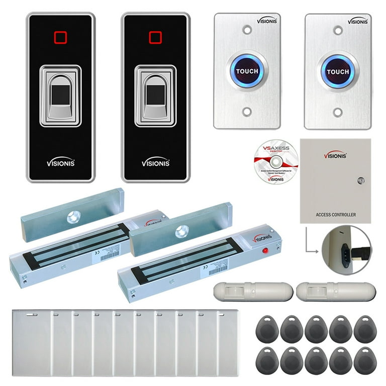 FPC 7819 Two Doors Access Control Electromagnetic Lock for Outswinging Door 300lbs TCP IP Wiegand Controller Box Indoor Outdoor Fingerprint Card Reader Software Included 10000 User with PIR Kit Walmar...