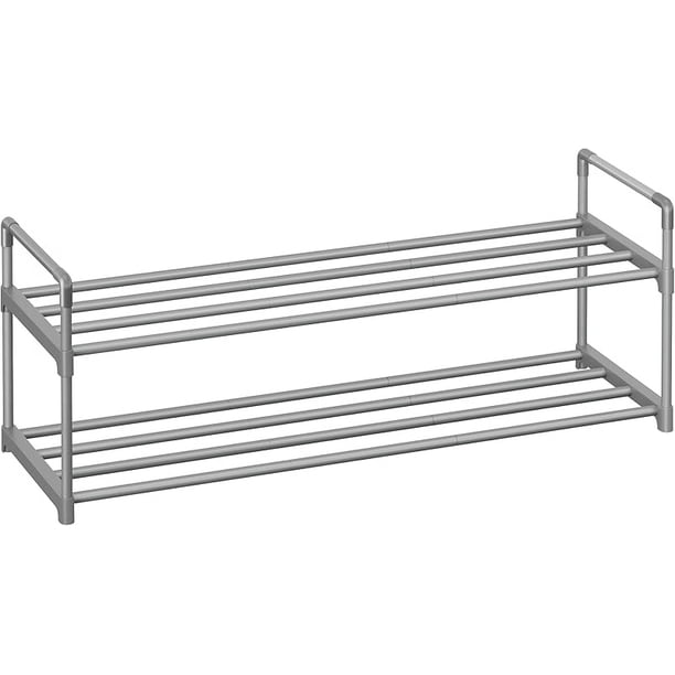 Zapatero de 2 Niveles, Estantería de Zapatos, Estantería de Metal, para 8 a 10 Pares de Zapatos, Estante Apilable, para Pasillo, Salón, Dormitorio, 30 x 92 x 34 cm, Gris