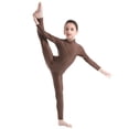 thumbnail image 2 of Fldy Kids Girls Long Sleeve Ballet Dance Outfit Yoga Unitard Leotard Bodysuit Gymnastic Jumpsuit Brown M, 2 of 7