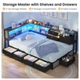 thumbnail image 2 of Twin Size Corner Bed Frame with Charging Station & LED Lights, Storage Headboard,Platform Bed Frame with 8 Storage Drawers & Bookcase, No Box Spring Needed,Twin Daybed Metal Slats,Black & Gray, 2 of 8