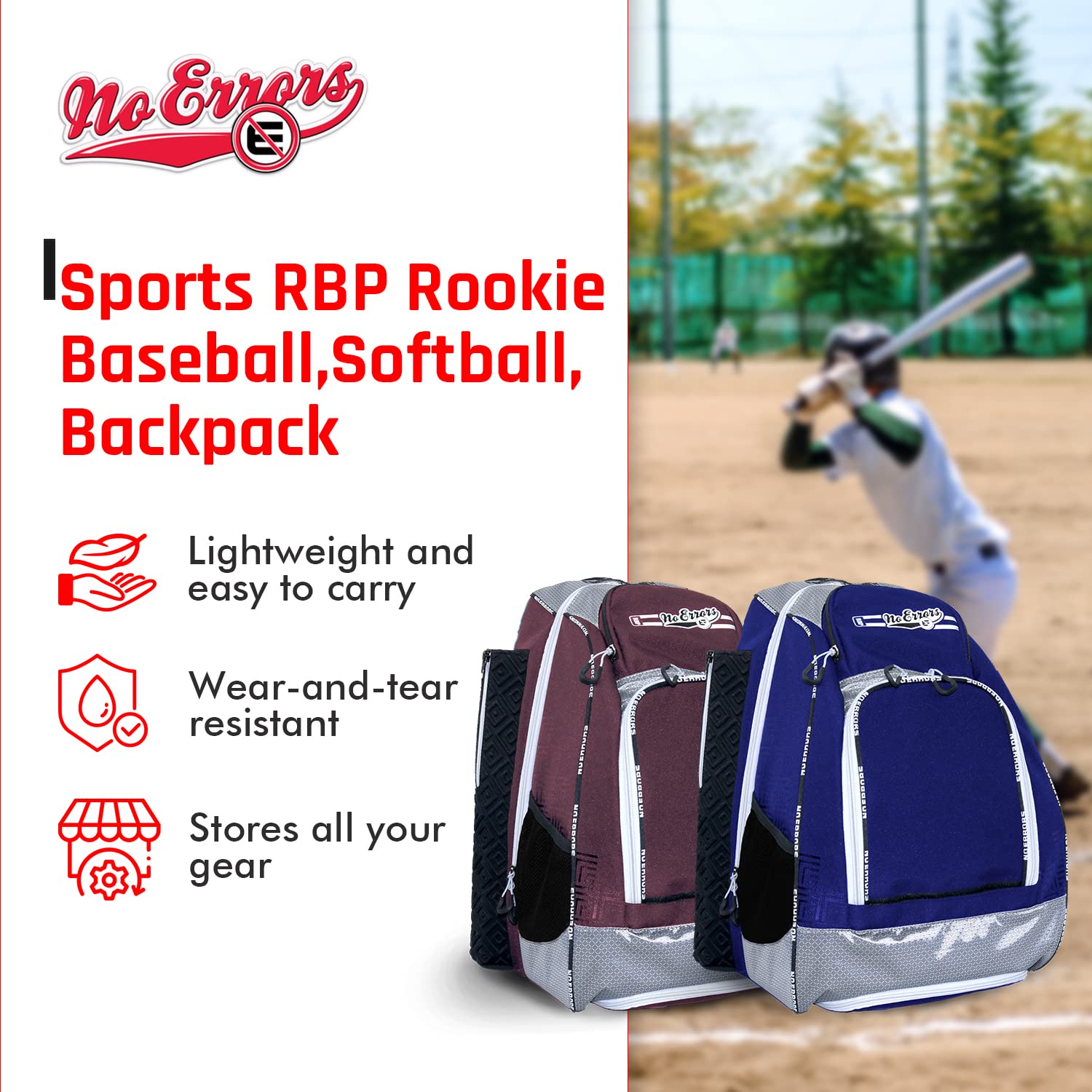 Sports RBP Rookie Baseball and Softball Backpack - Youth Baseball and Softball Bat Bag with Fence Hooks - Baseball and Softball Equipment Bag for Kids