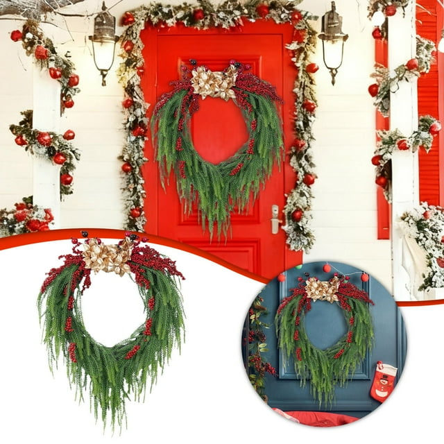 Couronne de Fête Élégante avec Verdure Réaliste et Baies pour Porte Intérieure Extérieure