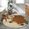 thumbnail image 4 of Round Area Rug 4 Ft, Vintage Bees Washable Non-Slip Circle Carpet for Living Room/Bedroom, Daisy Floral Pastoral Retro Art Low-Profile Crawling Mats Collection Rugs for Indoor, 4 of 7