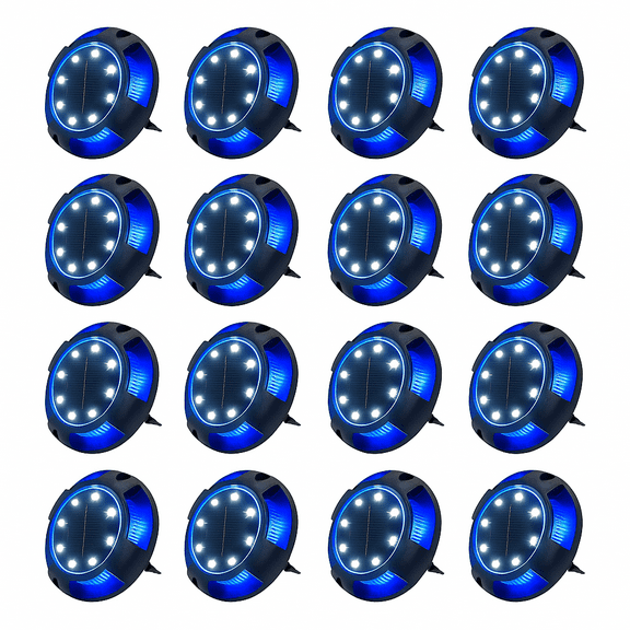 16-Pack Solar Disk Lights LED Outdoor Waterproof Garden Pathway Ground Lights